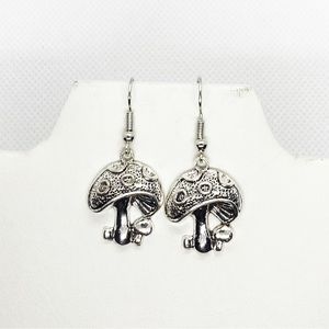 Earrings Mushrooms Silver Tone Hippie Boho Wonderland Psychedelic Shrooms